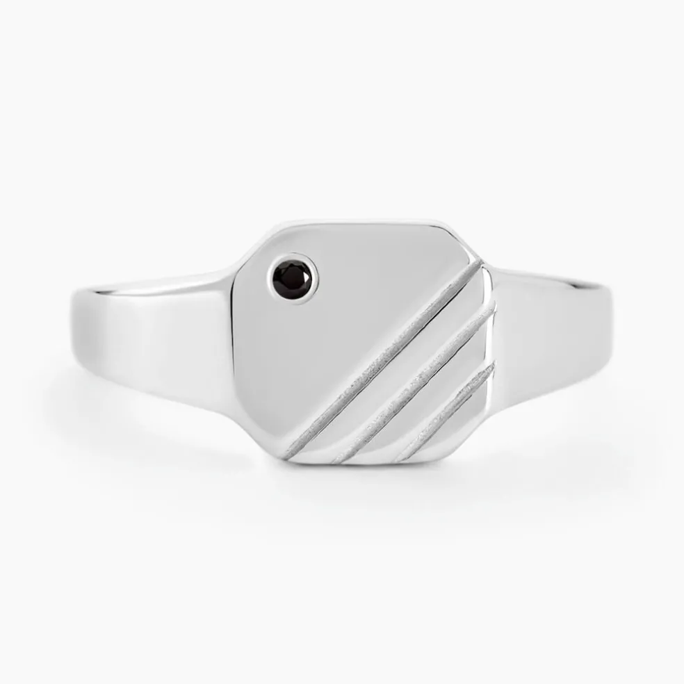 Chevalière Kaden Argent Blanc Oxyde De Zirconium Noir