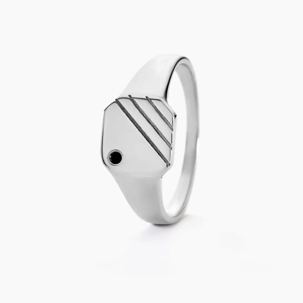 Chevalière Kaden Argent Blanc Oxyde De Zirconium Noir