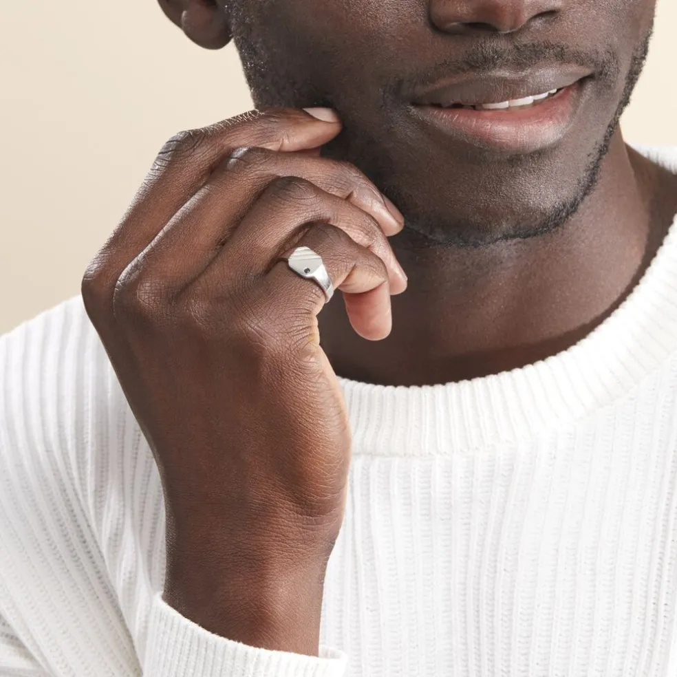 Chevalière Kaden Argent Blanc Oxyde De Zirconium Noir