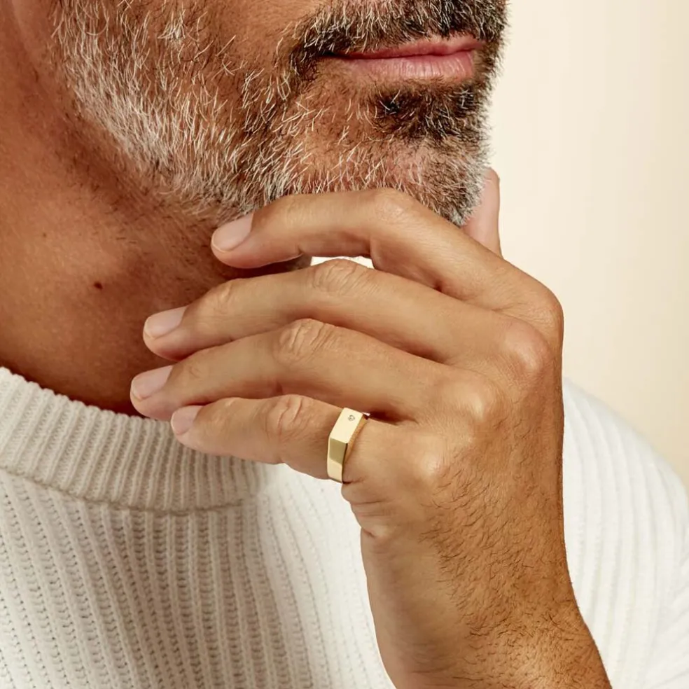 Chevalière Leyton Rectangle Or Jaune Oxyde De Zirconium