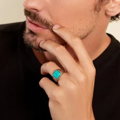 Chevalière Phebus Him Acier Blanc Pierre D'imitation