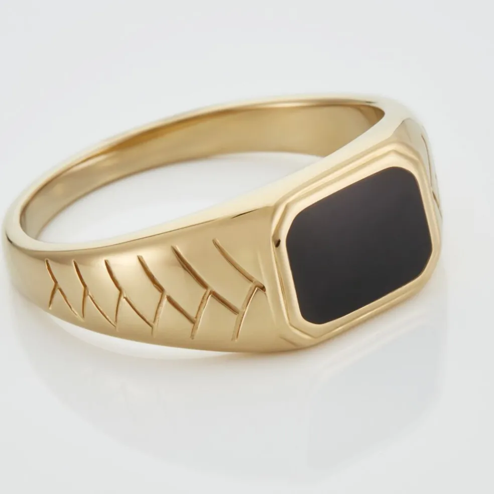 Chevalière Plaqué Or Jaune Steven Email Noir