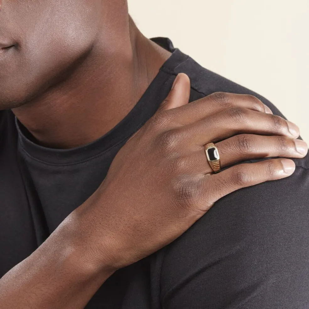 Chevalière Plaqué Or Jaune Steven Email Noir