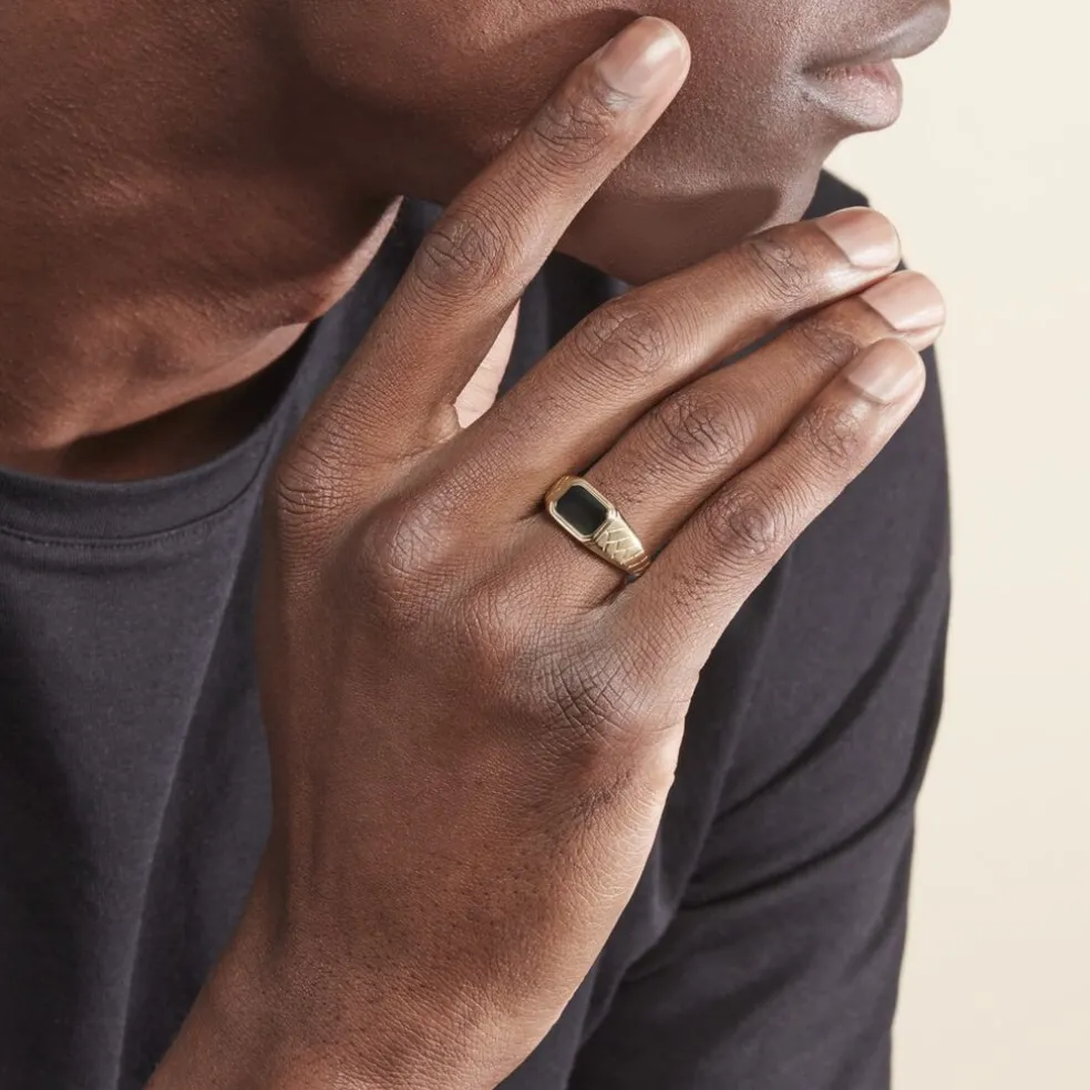 Chevalière Plaqué Or Jaune Steven Email Noir