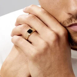 Chevalière Plaqué Or Jaune Ariston Email Noir