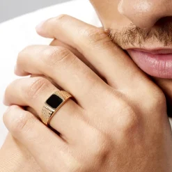 Chevalière Plaqué Or Jaune Ariston Email Noir