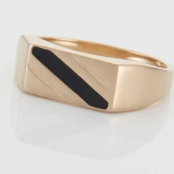 Chevalière Plaqué Or Jaune Barth Email Noir
