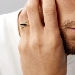 Chevalière Plaqué Or Jaune Barth Email Noir