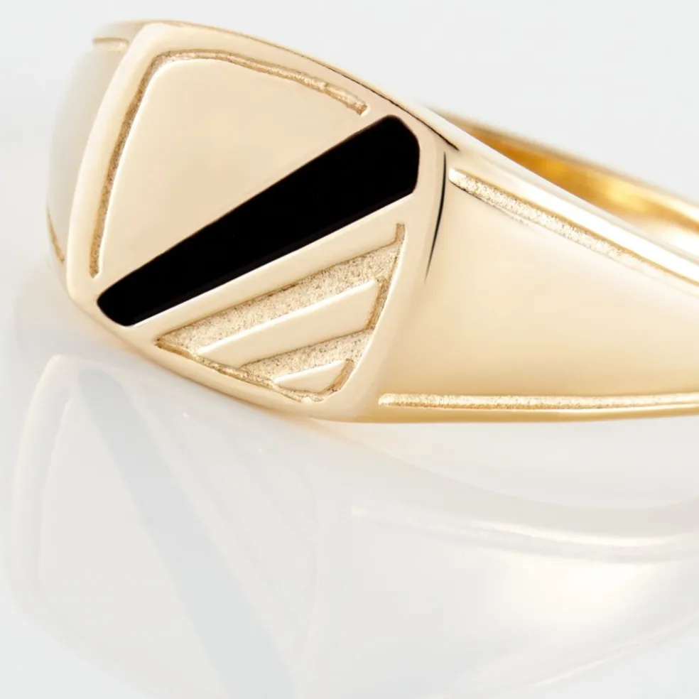 Chevalière Plaqué Or Jaune Bennie Email Noir