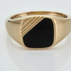 Chevalière Plaqué Or Jaune Nelson Email Noir