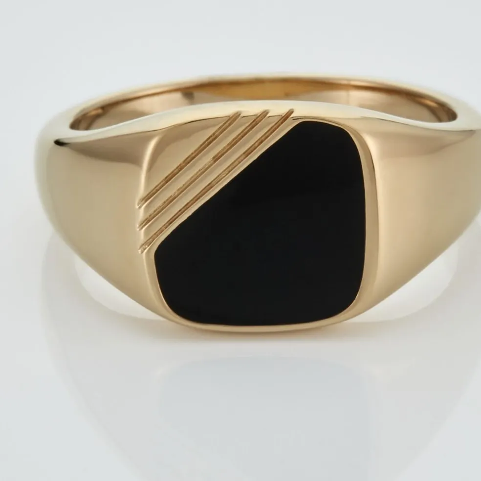 Chevalière Plaqué Or Jaune Nelson Email Noir