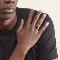 Chevalière Plaqué Or Jaune Nelson Email Noir