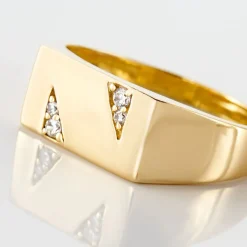 Chevalière Plaqué Or Jaune Asa Oxydes De Zirconium