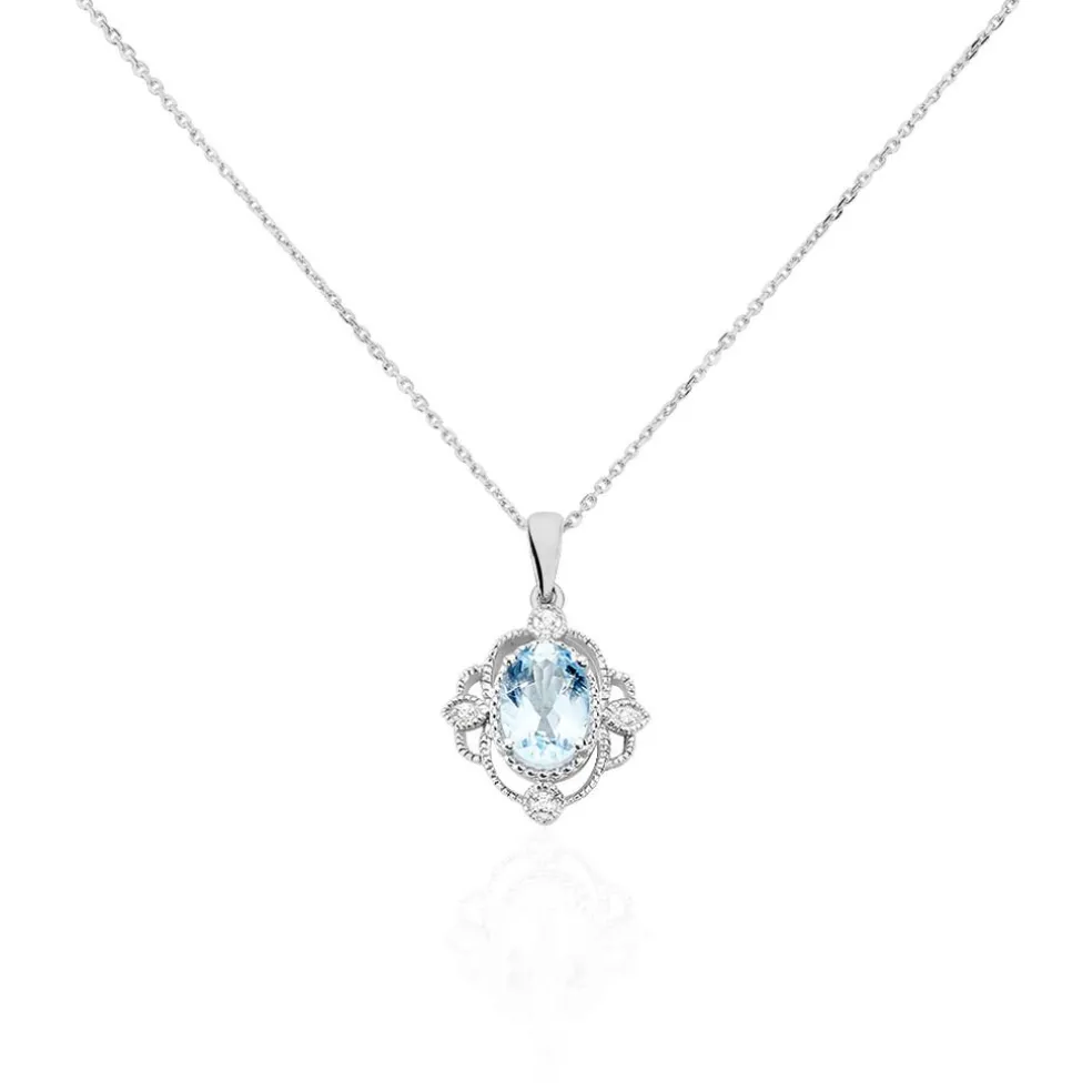 Collier Amance Or Blanc Topaze Et Oxyde De Zirconium