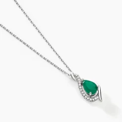 Collier Angelika Or Blanc Emeraude Et Diamant