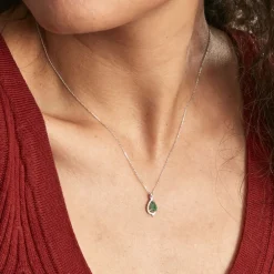 Collier Angelika Or Blanc Emeraude Et Diamant