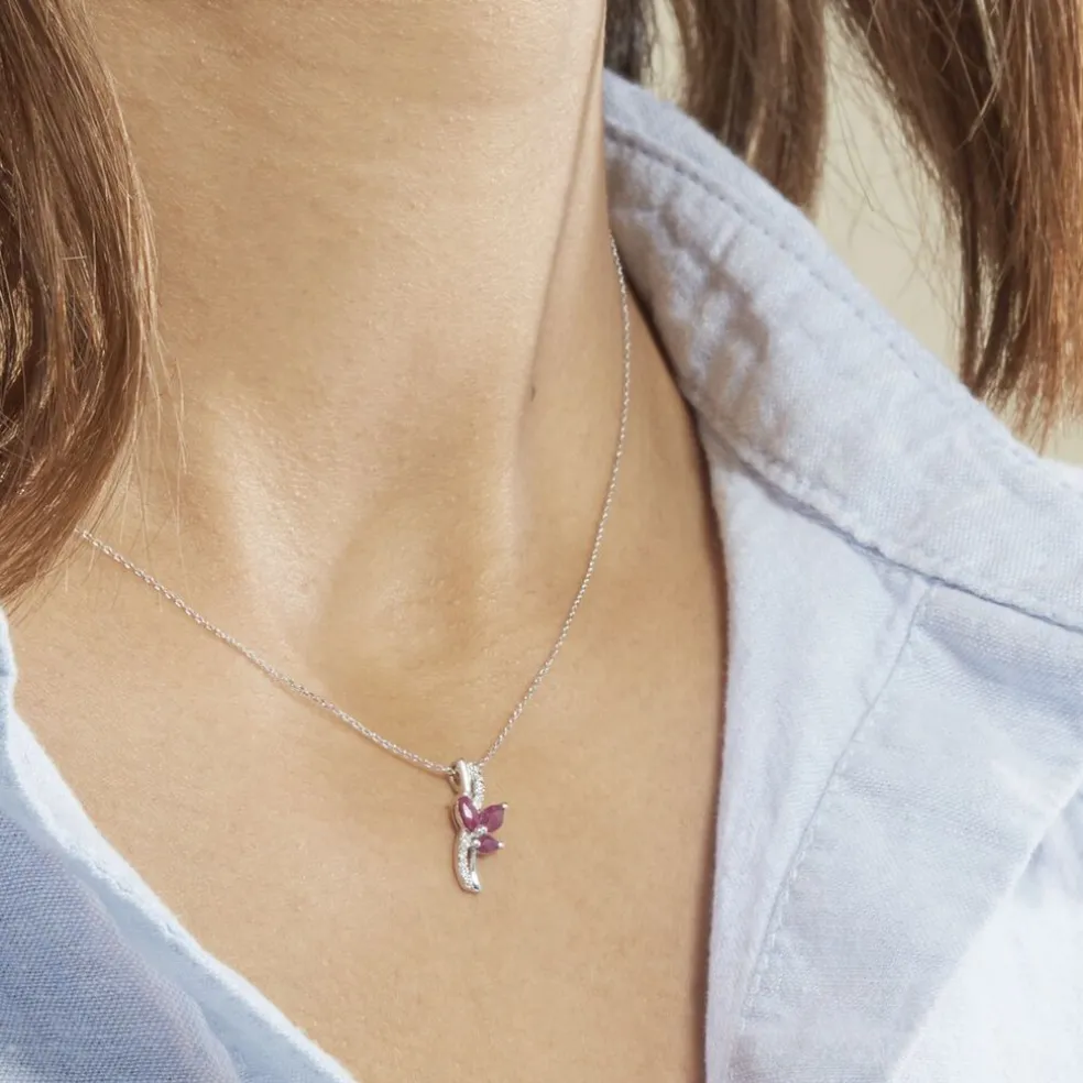 Collier Angie Or Blanc Diamant Et Rubis