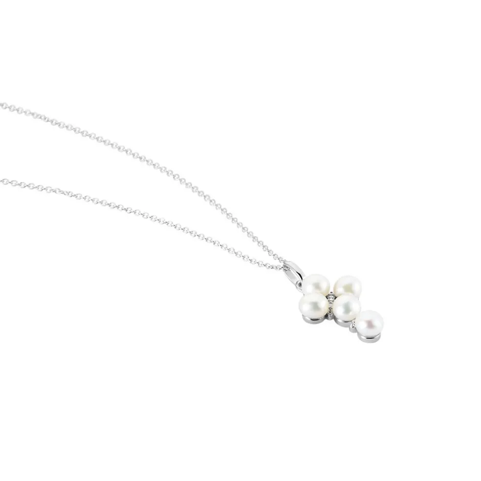 Collier Argent Blanc Burt Perles De Culture Oxydes De Zirconium
