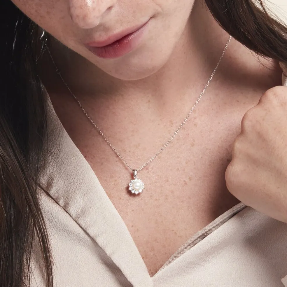 Collier Argent Blanc Cheri Perle De Culture Oxydes De Zirconium