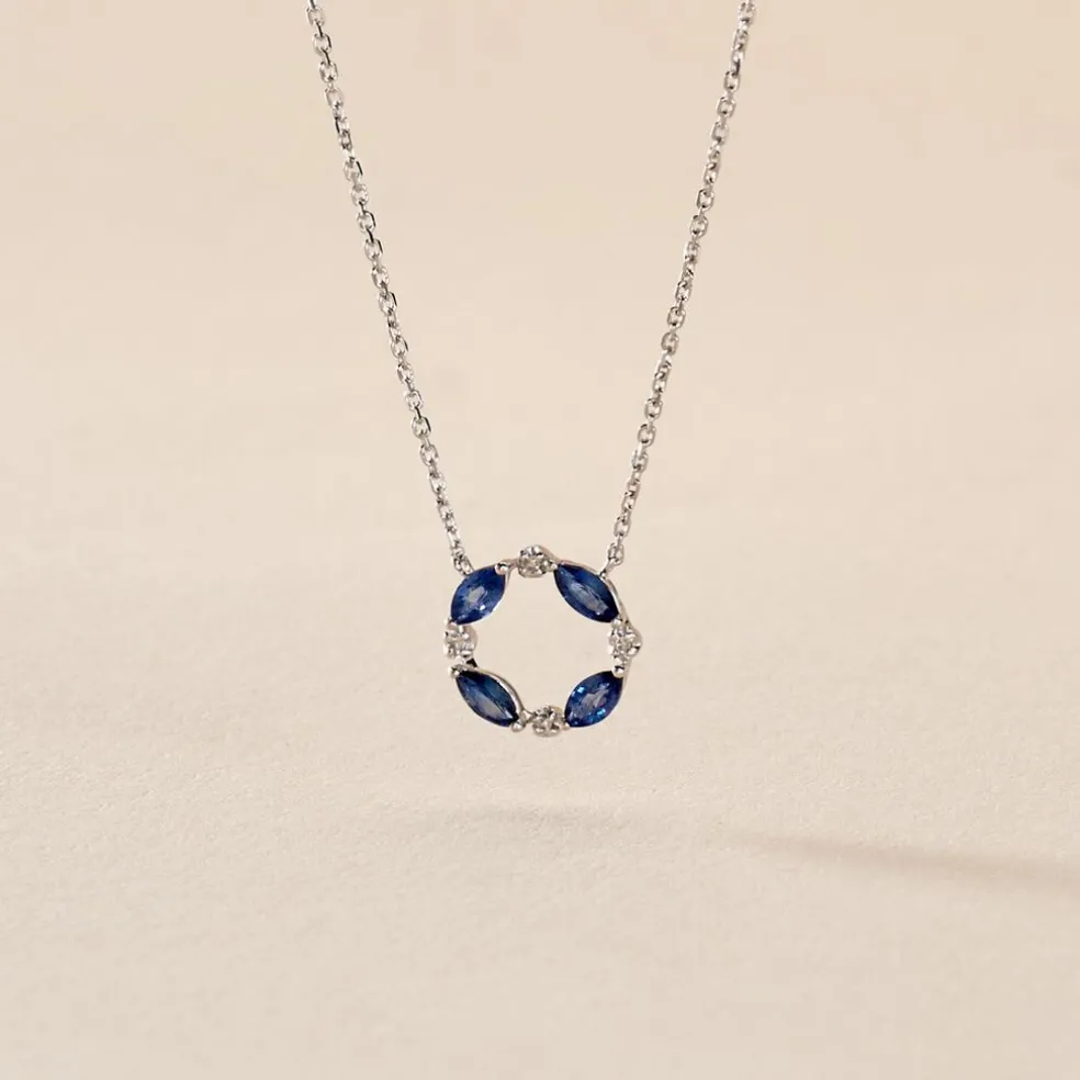 Collier Arlina Or Blanc Saphir Et Diamant
