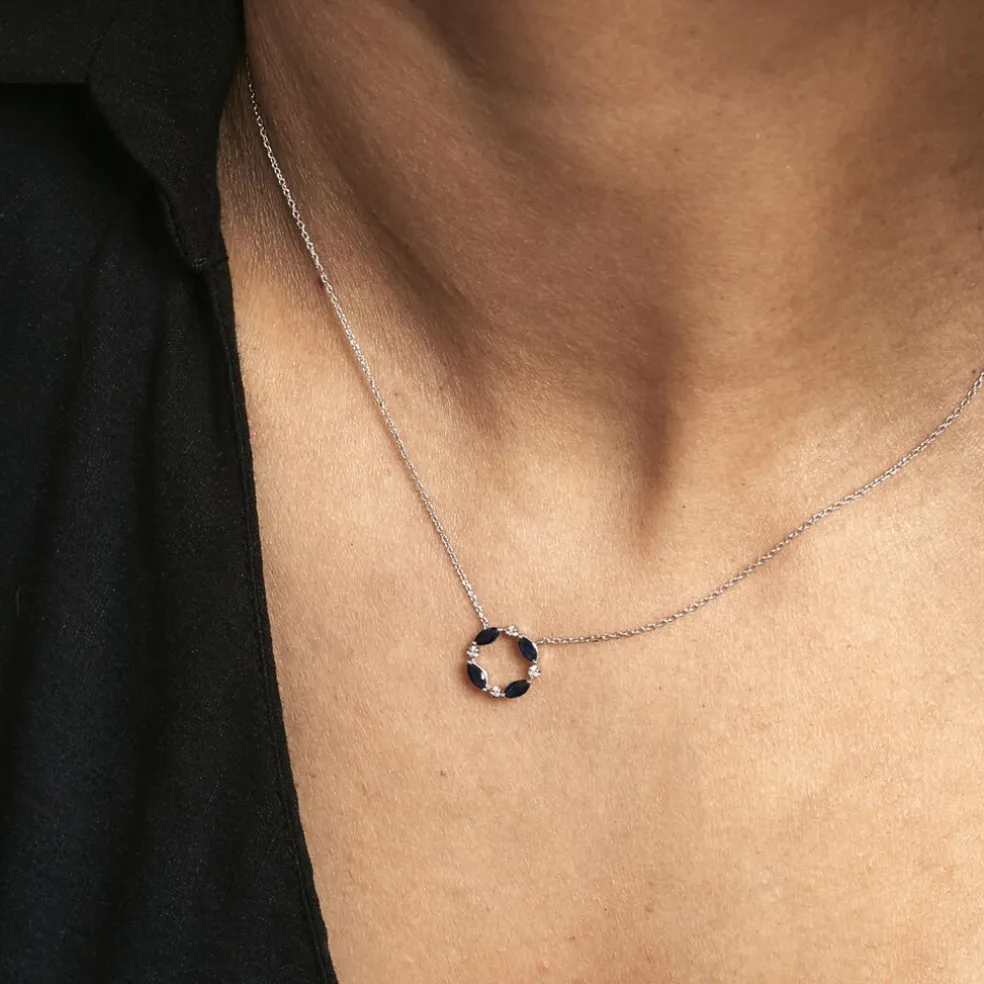 Collier Arlina Or Blanc Saphir Et Diamant