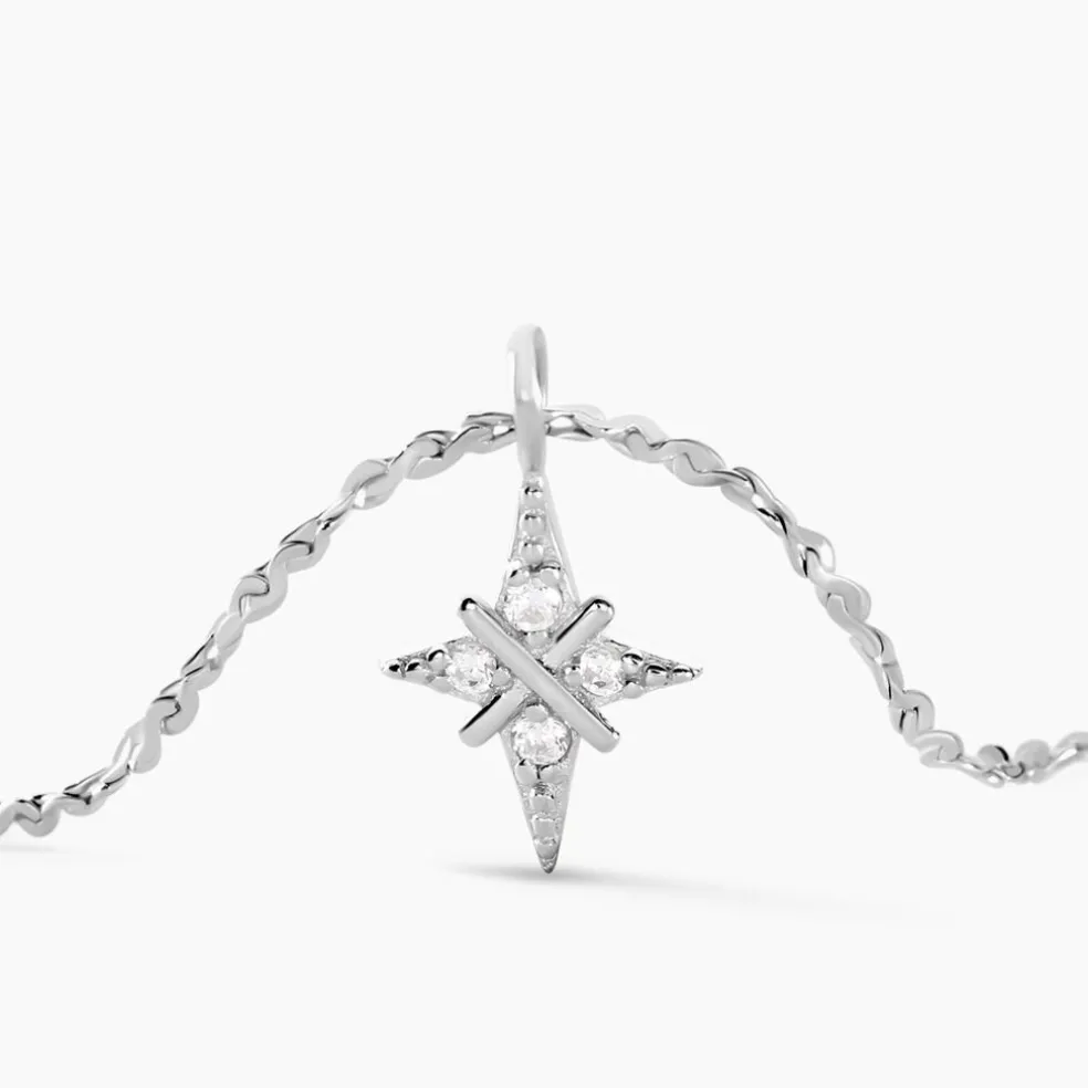 Collier Astre Precieux Argent Blanc Oxyde De Zirconium