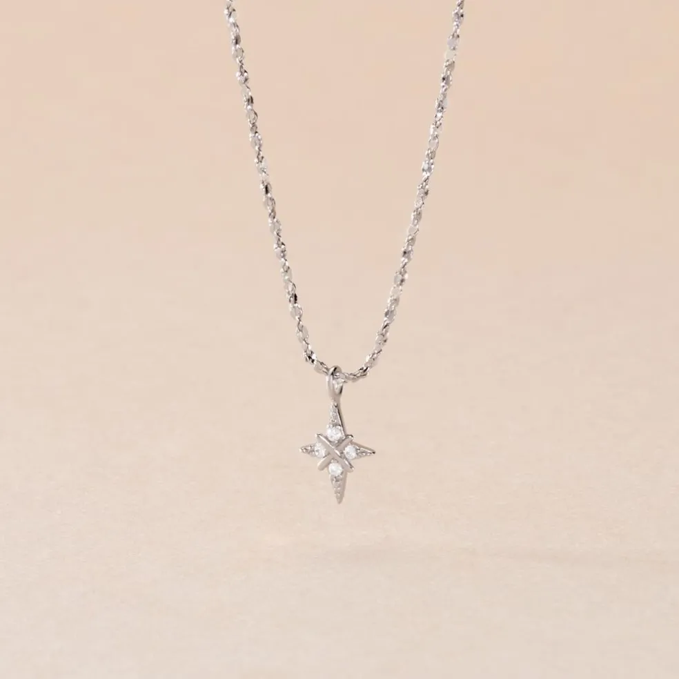 Collier Astre Precieux Argent Blanc Oxyde De Zirconium