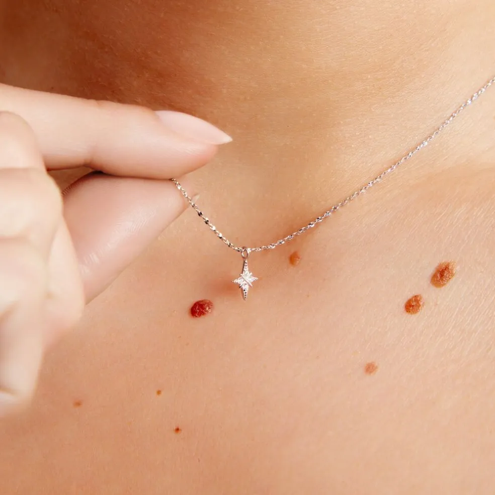 Collier Astre Precieux Argent Blanc Oxyde De Zirconium