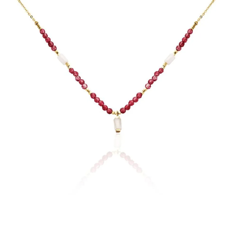 Collier Attila Acier Doré Quartz Jade