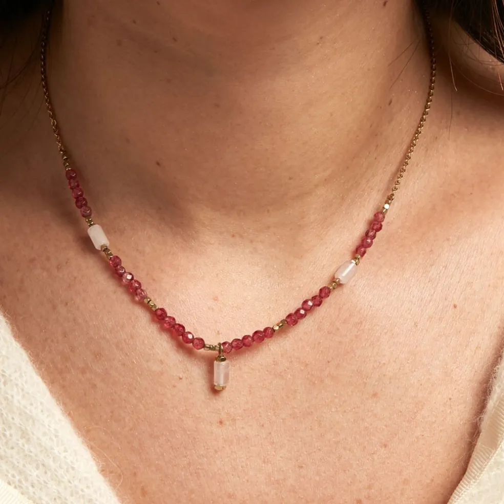 Collier Attila Acier Doré Quartz Jade