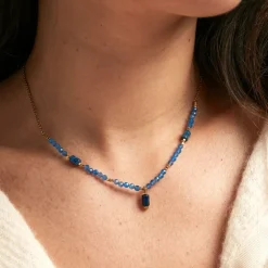 Collier Attila Acier Doré Lapis Lazuli Agate