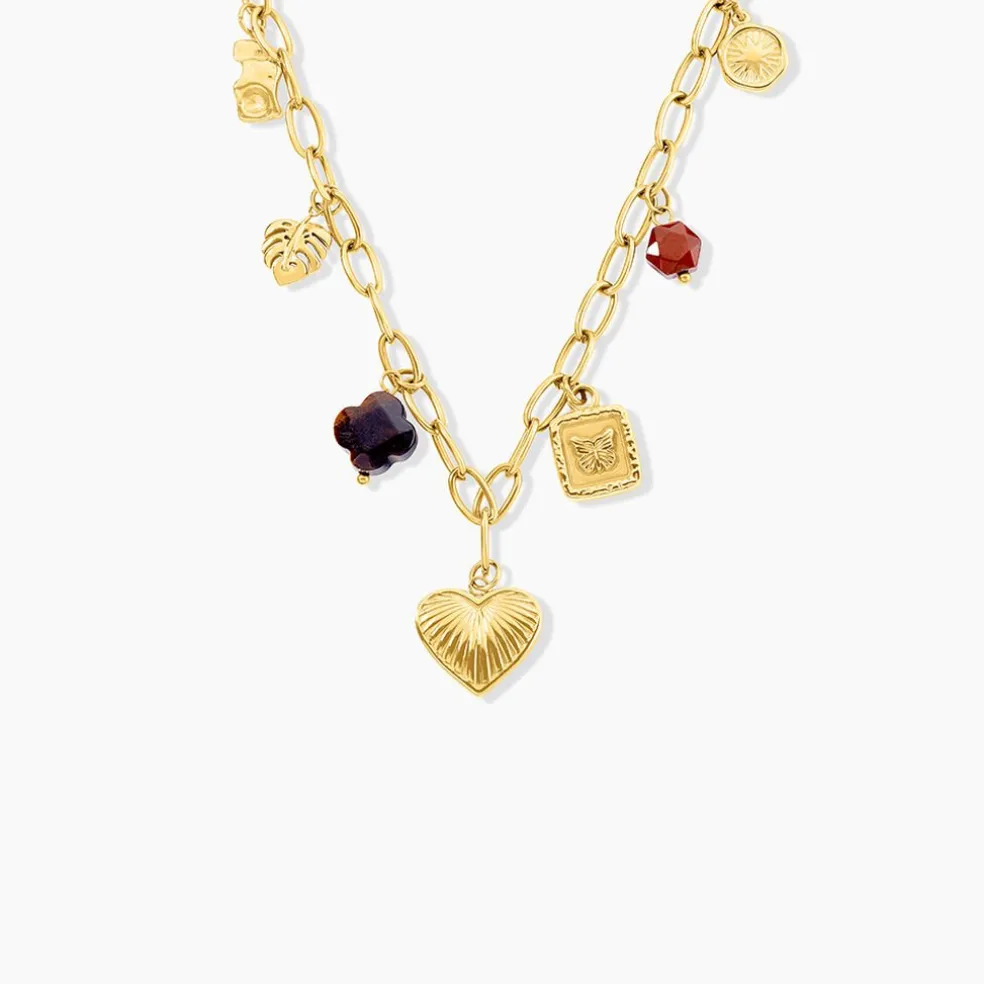 Collier Bohemia Acier Jaune Oeil De Tigre Pierre De Synthese