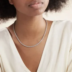 Collier Cacilda Maille Corde Argent Blanc