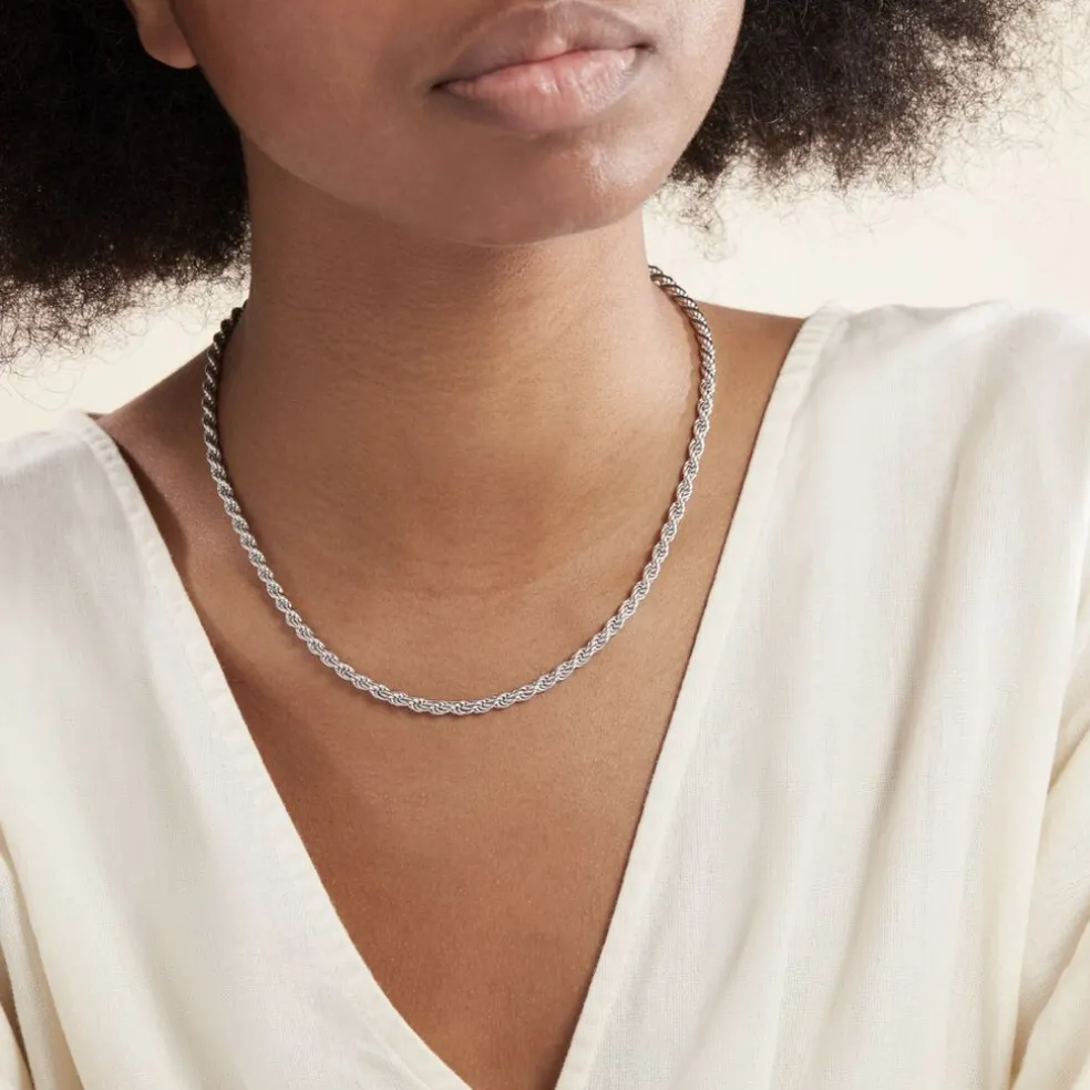 Collier Cacilda Maille Corde Argent Blanc