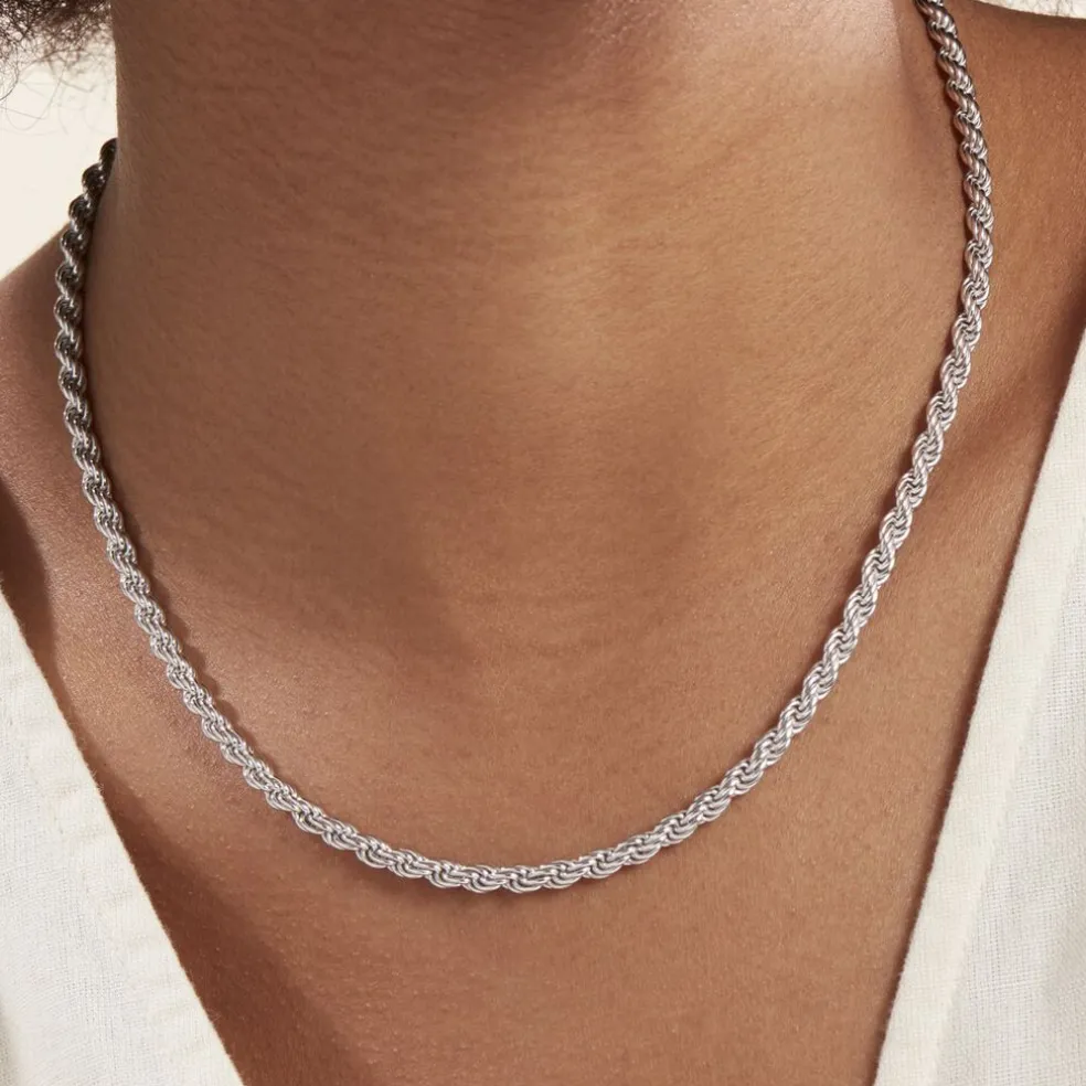 Collier Cacilda Maille Corde Argent Blanc