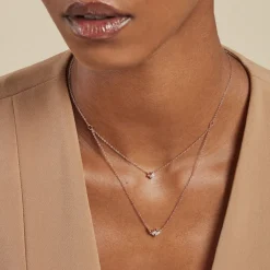 Collier Camelia Argent Rose Oxyde De Zirconium