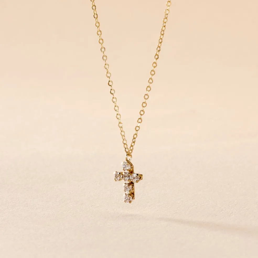 Collier Canice Croix Or Jaune Oxyde De Zirconium