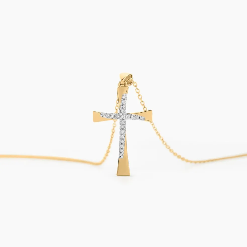 Collier Canice Croix Or Jaune Diamant