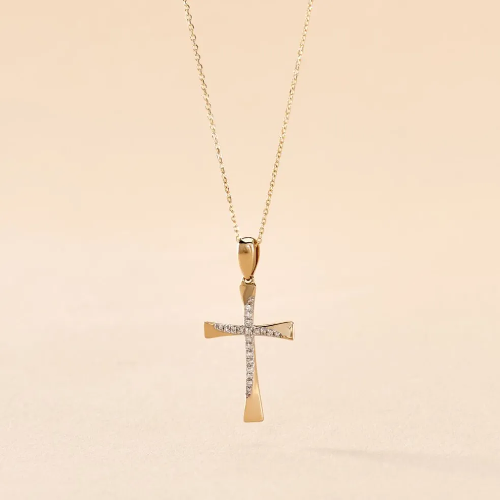Collier Canice Croix Or Jaune Diamant