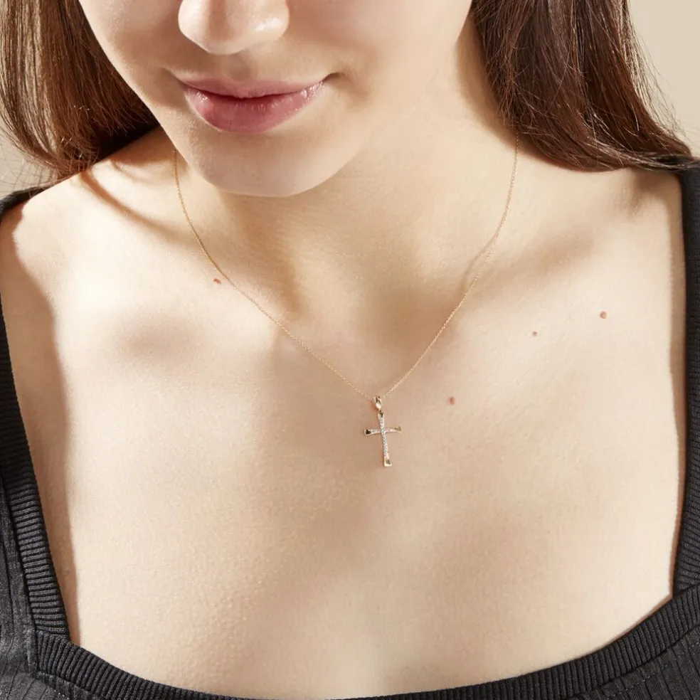 Collier Canice Croix Or Jaune Diamant