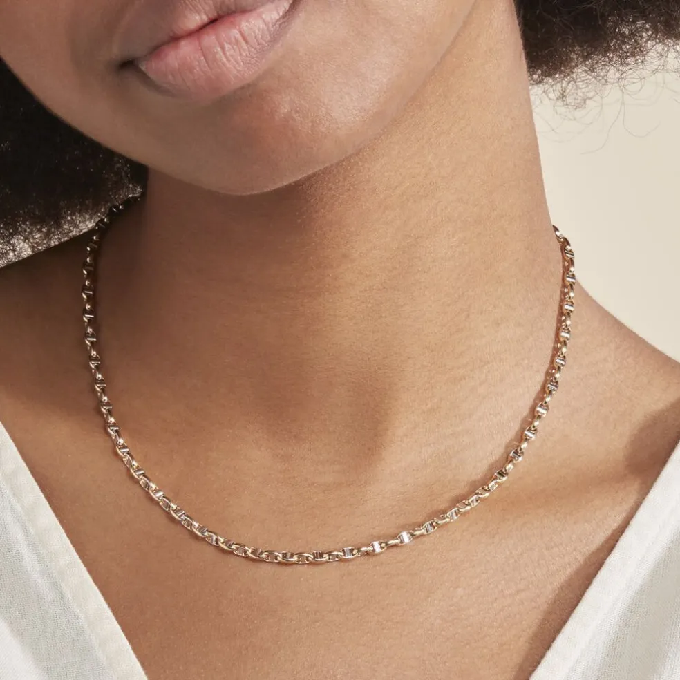 Collier Carlo Or Bicolore Maille Marine Ronde
