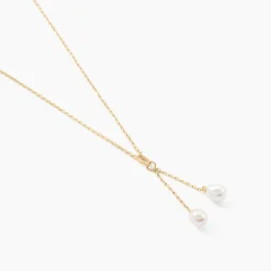 Collier Carrine 2 Fils Or Jaune Perle De Culture