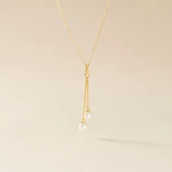 Collier Carrine 2 Fils Or Jaune Perle De Culture