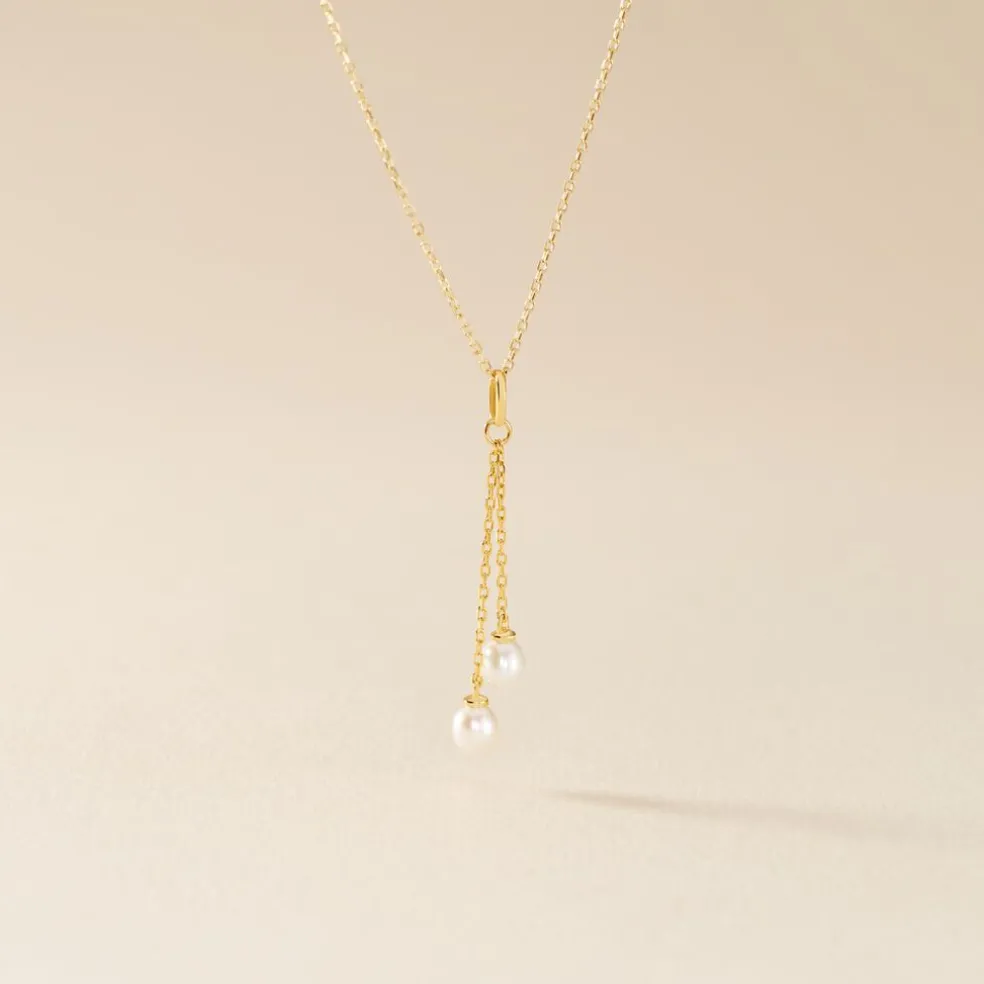 Collier Carrine 2 Fils Or Jaune Perle De Culture