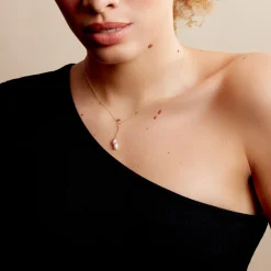 Collier Carrine 2 Fils Or Jaune Perle De Culture