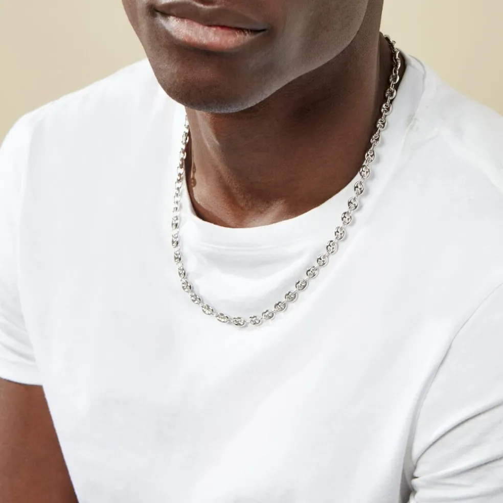 Collier Carrus Maille Grain De Cafe Argent Blanc