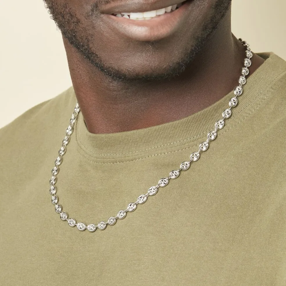 Collier Carrus Maille Grain De Cafe Argent Blanc