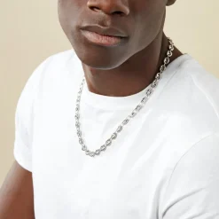 Collier Carrus Maille Grain De Cafe Argent Blanc