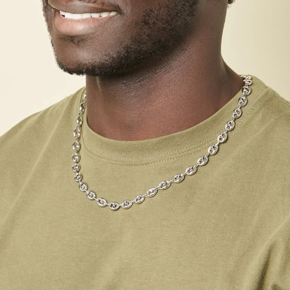 Collier Carrus Maille Grain De Cafe Argent Blanc