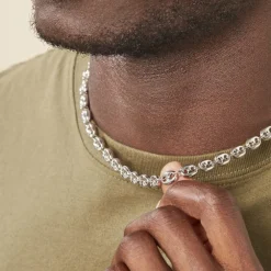 Collier Carrus Maille Grain De Cafe Argent Blanc